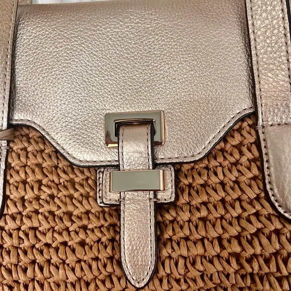Michael Kors NAOMI Metallic Leather & Straw Tote coastal cowgirl Beach Vacation - Picture 10 of 10